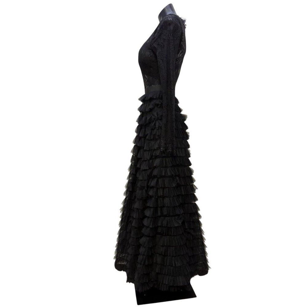 NWOT Catchall Lace Gown Black Tiered Ruffle Skirt Dress M - Picture 4 of 7